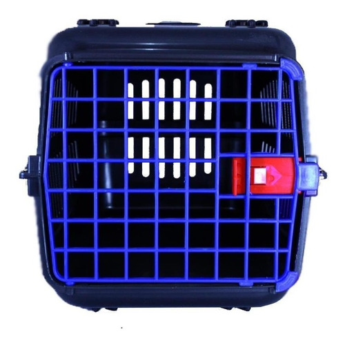 Caixa De Transporte Cachorro Gatos Preta Porta Azul N2