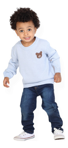 Tricô Infantil Menino Fino Urso 1 À 4 - Azul Claro