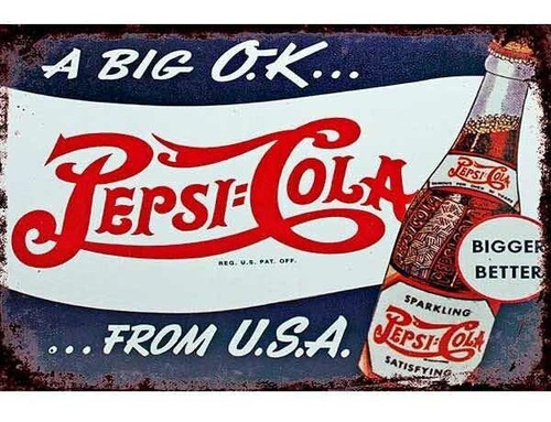 Cartel Chapa Pepsi Cola Retro Vintage Mide 30 X 20