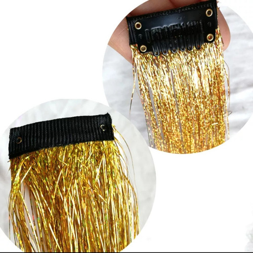 Imagen 6 de 8 de Kit De Hebras De Oropel Extensiones De Cabello Metalicas