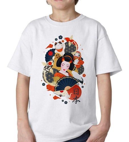 Remera De Niño Getcha Gato Pez Abanico Japones Suerte