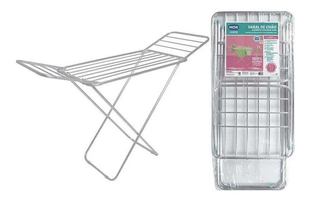 Varal De Chão Apartamento Dobrável Com Abas Slim Mor Cor Branco 5