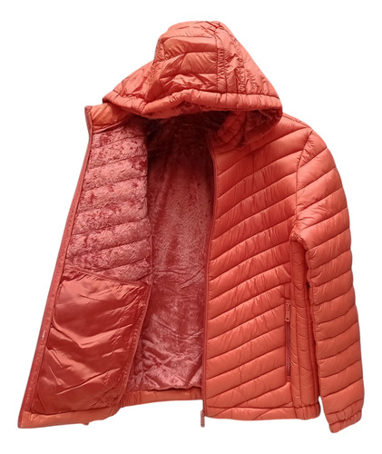 Campera Hombre Con Piel Entallado Capucha Inflada