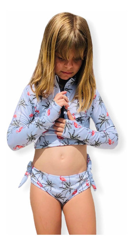 Imagen 4 de 5 de Remera Uv Upf50+ Top Surf Con Pasante En Dedo Niñas Flamenco