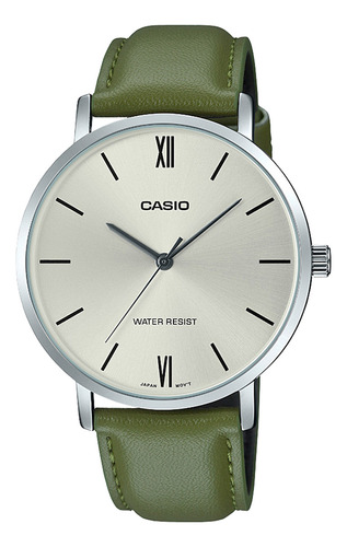 Reloj Hombre Casio Mtp-vt01l-3budf Core Mens Plateado Con Correa Verde