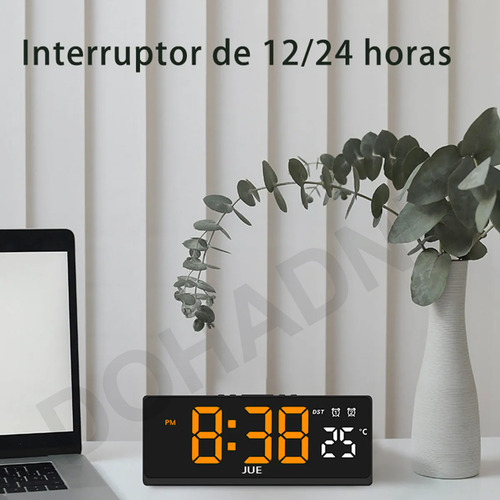 Reloj De Pared Despertador Digital Led Con Termómetro Dohadnb General Naranja