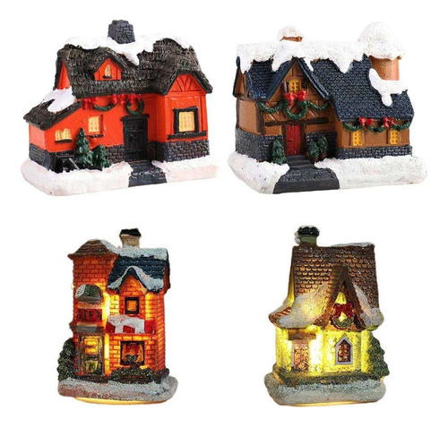 Q 4pcs Casa De Navidad Led Light Village Set Navidad Jardín