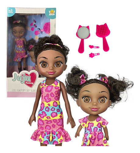 Boneca Juju Mommy Mamãe E Filhinha Negra Com Acessórios