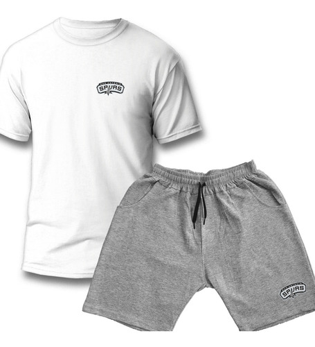 Conjunto Remera Y Pantalon Short Algodon Basquet Blanco/gris
