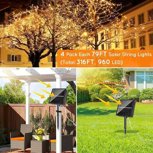 Juego De 4 Luces Led De Cadena Solar Al Aire Libre De 30 M,