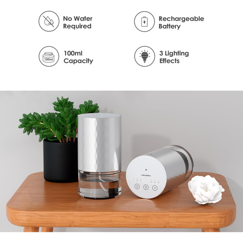 Difusor Portátil De Aceites Esenciales Sin Agua 3h Iluminado Plata Brillante