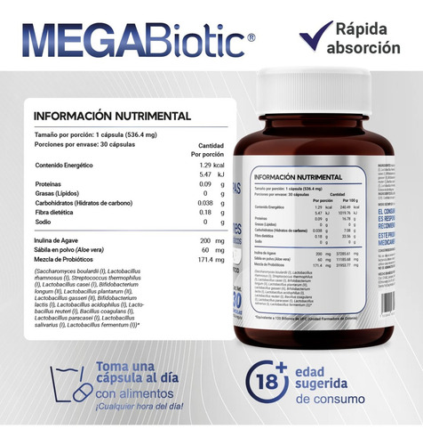 Suplemento Alimenticio 120 Billones 17 Cepas Premium 30 Caps Sabor No Saborizado