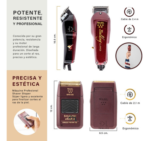 Combo Wahl Balding Y Shaver Cortadora Afeitadora Profesional Color Tinto