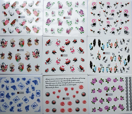50 Láminas Tatoo Sticker Agua Para Uñas Variado