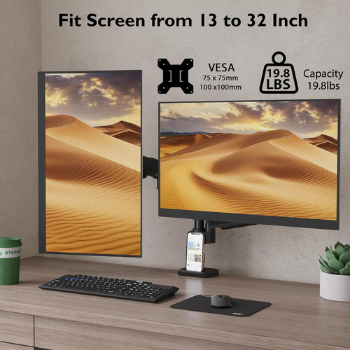 Soporte Doble Monitor Pantallas Led Lcd De 13 32 Pulgad...