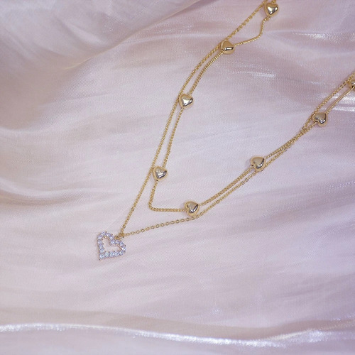 Collar De Doble Capa De Oro De 14k Para Mujer, Cadena De Cla