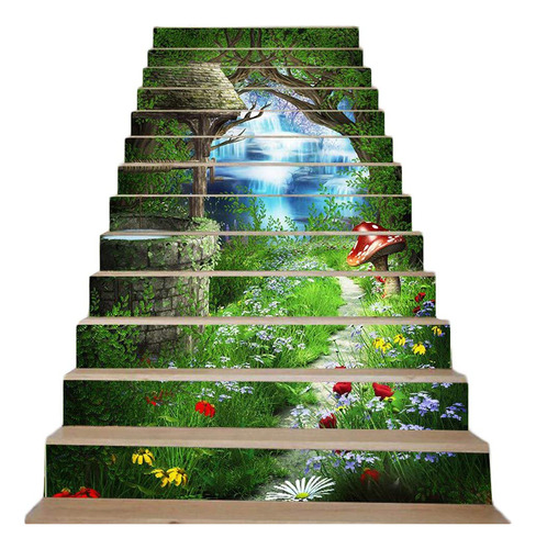 Pegatinas Escaleras Paisaje Natural De Bosque 3d, 13 Pi...