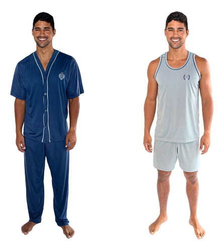 Kit Com 2 Pijamas Masculino Plus Size Primavera Verão