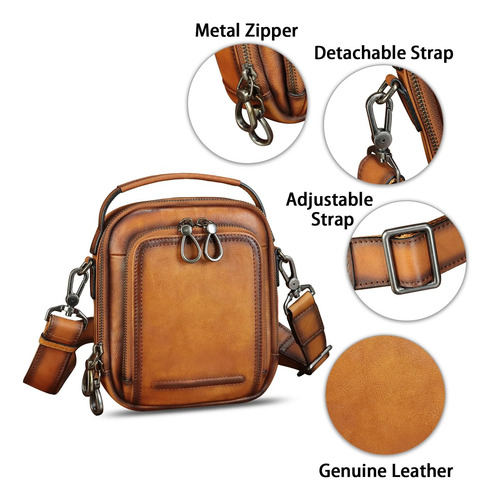 Ivtg Bolso Bandolera De Cuero Genuino Para Hombres Bolso Peq