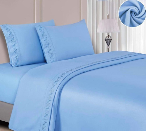 Set Sábanas Queen Celeste Bouquetex 3200 Hilos Americano Celeste Grisáceo Liso