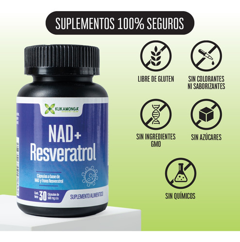 Kit Nad+ Y Resveratrol - 30 Caps Kukamonga (90 Días) Sin Sabor