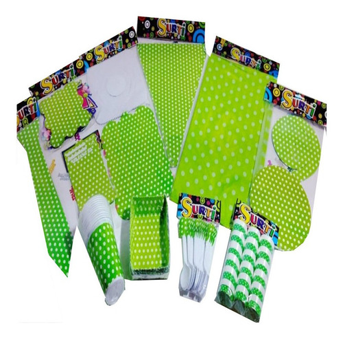 Decoración Polka Verde Neón Puntos Set X36 + Regalo