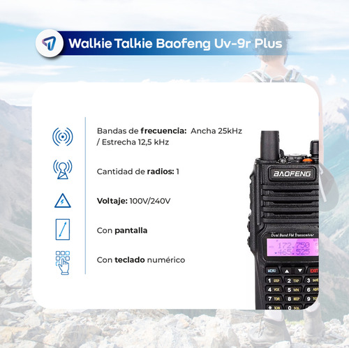 Rádio móvel VHF resistente à água Handy Baofeng UV-9r Plus