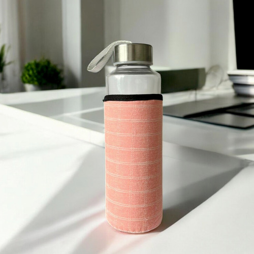 Garrafa Squeeze 400ml Tampa Inox C/ Capa Protetora Esportes Cor Rosa