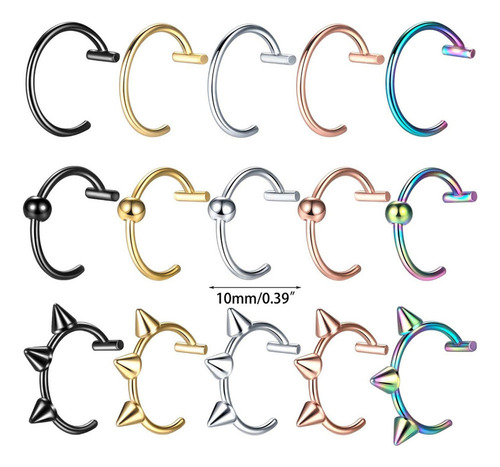 12 Pcs Anillos Para Labios Falsos De Acero Inoxidable Punk