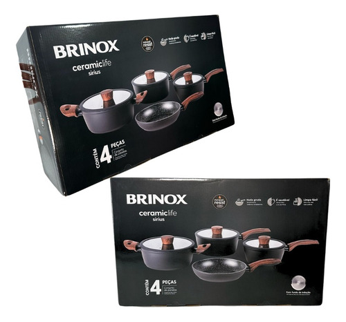 Conjunto De Panelas 4 Pecas Ceramic Life Sirius - Brinox Preto