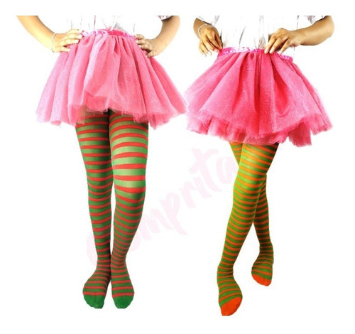 Patimedias Medias Malla Rayadas Hallowen Disfraz Niña Bebe