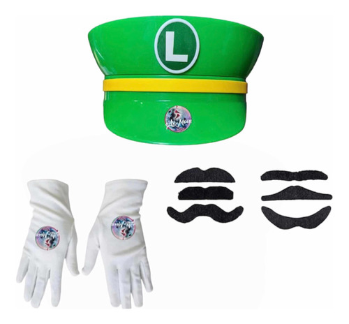 Gorro Mario O Luigi Con Bigote Y Guantes Plastico Duro