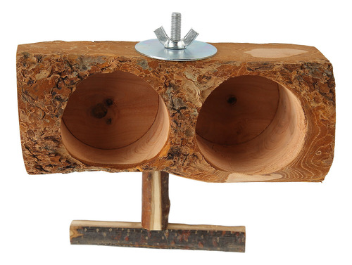 Comedero De Madera Con Forma De Jaula Natural, Doble Cuenco,