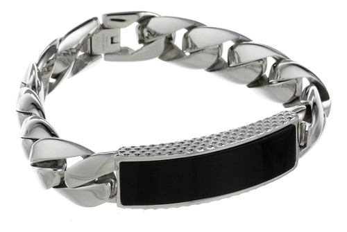 Brazalete De Acero Inoxidable Para Hombre Con Ónix Negro, 8,