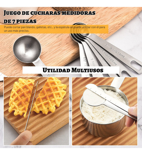 Juego De 7 Cucharas Medidora De Acero Inoxidable Caja Regalo