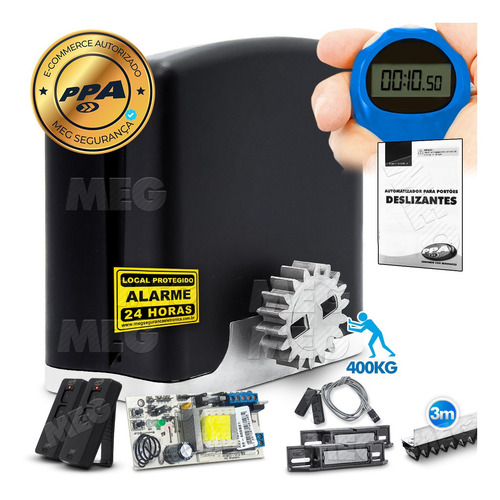 Imagem 1 de 9 de Kit Motor De Portão Eletronico Ppa Deslizante Dz Rio 400 Kl