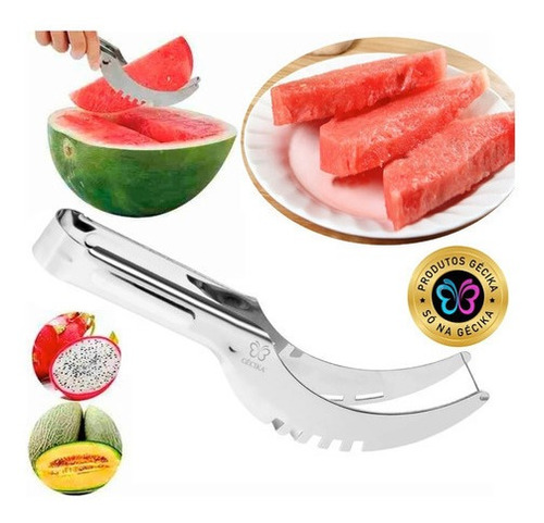 Imagem 1 de 10 de Fatiador Melancia Cortador Fruta Inox Resistente Cozinha Lar