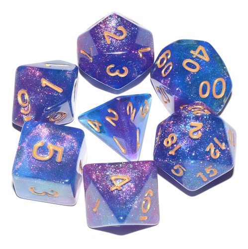 Dados Dnd Galaxy Anduin 7 Piezas Brillo Púrpura Azul