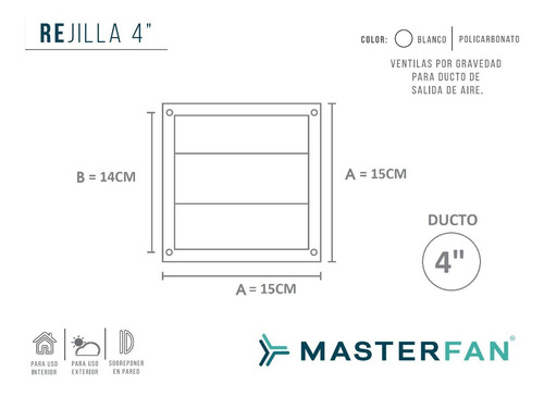 Imagen 2 de 8 de Rejilla Para Ducto 4 Pulgadas Blanco Masterfan