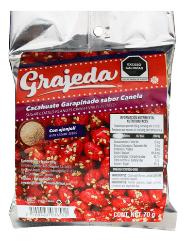 Cacahuate Garapiñado Canela 70g Pack 24 Pzas