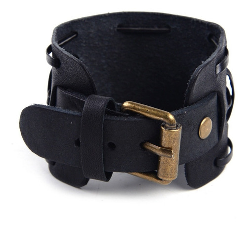 Relógio Bracelete Masculina Pulseira Larga Em Couro Polido
