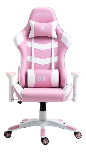 Cadeira Gamer Draxen Dn3 Rosa E Branco C/ Estofado De Couro 