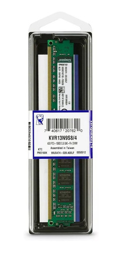 Imagen 1 de 3 de Memoria RAM ValueRAM color verde  4GB 1 Kingston KVR13N9S8/4