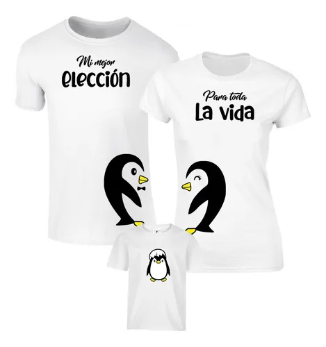Playeras Familiar Ping inos Pareja E Hijo Vinil Textil 3pz