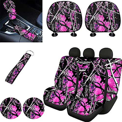 Fkelyi Asiento De Coche Camo Rosa Conjunto Completo Con Mano