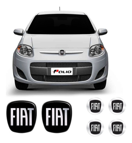 6 Adesivos Emblemas Fiat Preto Novo Palio 2012/2017