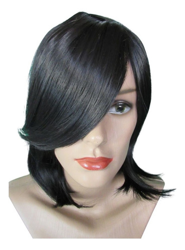 Lace Wig Peruca Cabelo 100% Orgânico Humano Com Franja Tamanho Da Base 35cm Tonalidade Preto #1