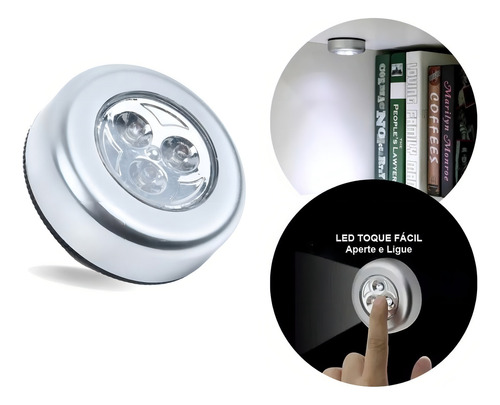Luminaria Led Spot Sem Fio Luz Segurança Emergencia De Toque Cor Prateado Prata
