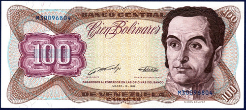 Billete De 100 Bolívares M8 Marzo 16 1989 Simón Bolívar