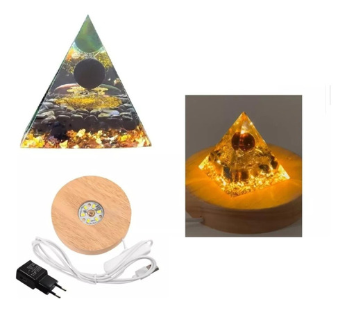 Pirâmide De Cristal Orgonite Obsidiana Proteção Com Base Led